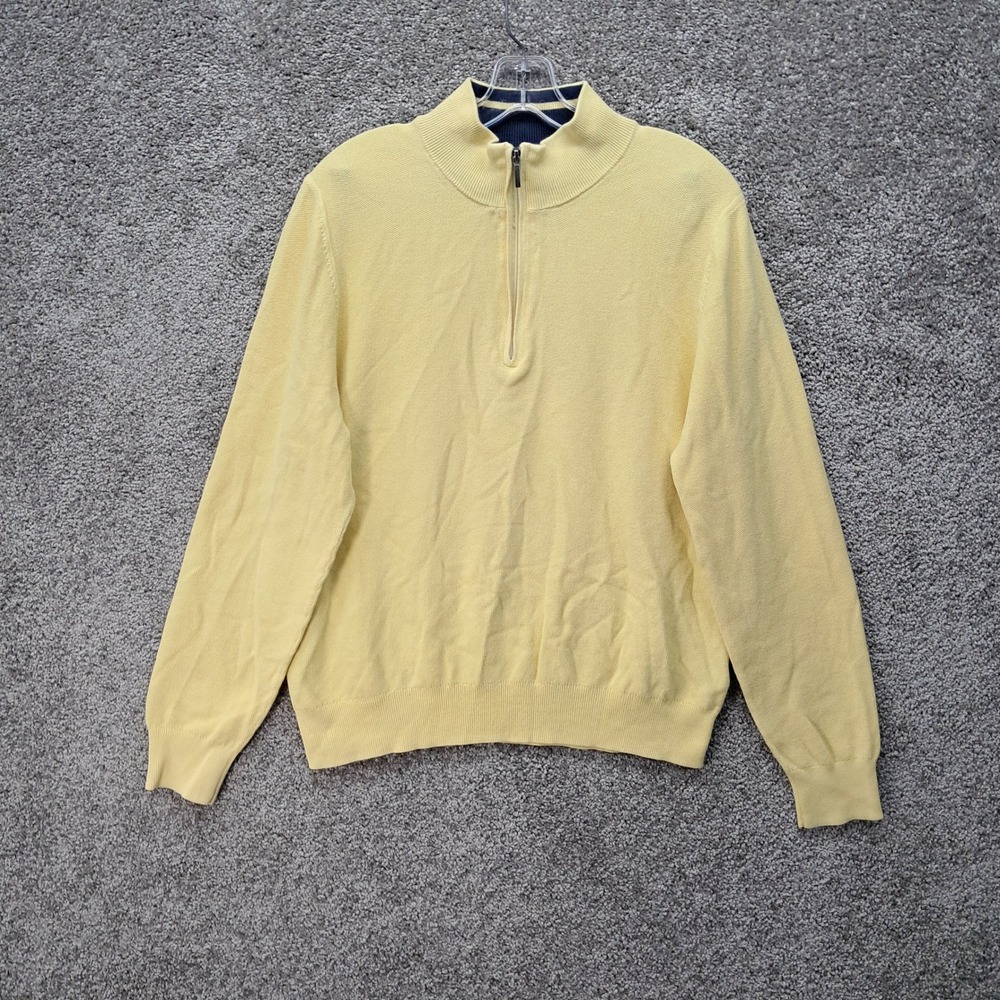 Brooks Brothers Mens Yellow 100% Cotton Quarter Zip Pullover Sweater Size M